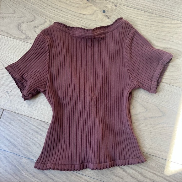 PacSun Brown Ribbed Button-Down Top - Picture 3 of 3